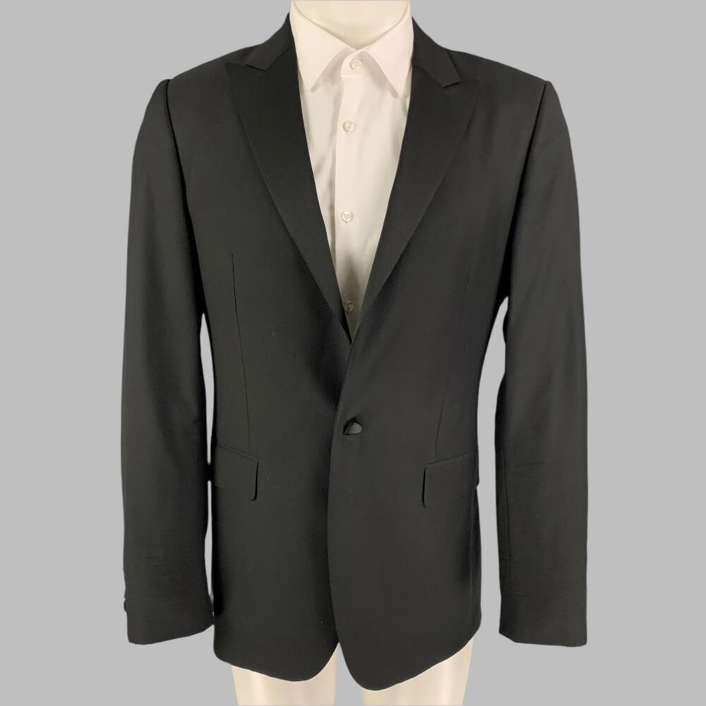 CALVIN KLEIN COLLECTION Size 38 Black Wool Peak Lapel Sport Coat